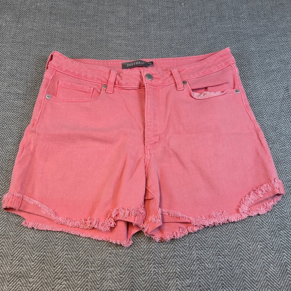 Just USA Coral Pink Frayed Raw Hem Denim Shorts AB932H-FP Womens 31/12